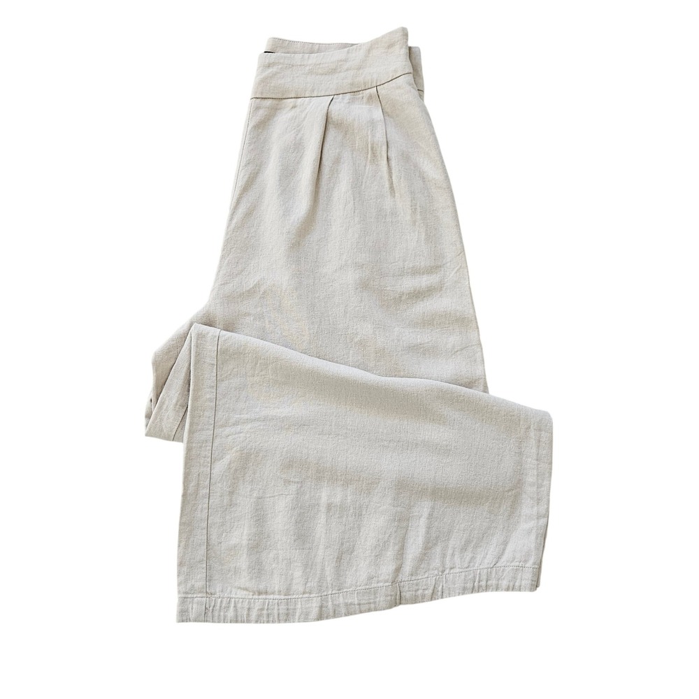 7 For All Mankind Linen Blend Wide Leg High Rise Pleated Pants Beige Size Large - Picture 1 of 8